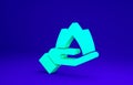 Green Hand holding a fire icon isolated on blue background. Insurance concept. Security, safety, protection, protect Royalty Free Stock Photo