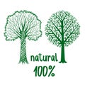 Green hand painted stylized silhouettes of trees, eco friendly