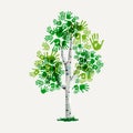 Green hand print tree symbol for environment care