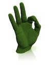 Green hand shows ok sign