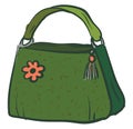 Green handbag with a pink flower vector illustration