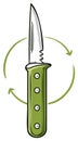 Green Handled Knife with Circular Arrows Symbolizing Sharpening Process or Continuous Cycle Illustration Royalty Free Stock Photo
