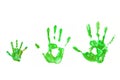 Green handprints baby, father, mother, ecology concept.