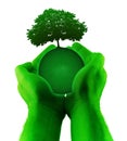 Green hands planet tree