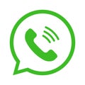 Green handset button for calling, ringing. Element for social network