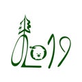 2019. Green Handwritten Lettering With Pig Negative Logo