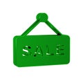 Green Hanging sign with text Sale icon isolated on transparent background. Signboard with text Sale.