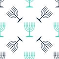 Green Hanukkah menorah icon isolated seamless pattern on white background. Religion icon. Hanukkah traditional symbol Royalty Free Stock Photo