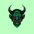 Green Hanya Mask illustration scary japanese demon mask isolated background