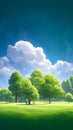 Green harmony Ecology concept with lush trees and fluffy clouds