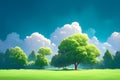 Green harmony Ecology concept with lush trees and fluffy clouds