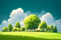 Green harmony Ecology concept with lush trees and fluffy clouds