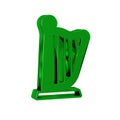 Green Harp icon isolated on transparent background. Classical music instrument, orhestra string acoustic element.