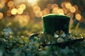 green hat on a bright green background with shamrocks on it