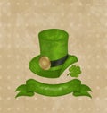 Green hat, clover, ribbon in saint Patrick Day