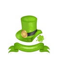 Green hat, clover, ribbon in saint Patrick Day - i