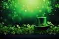 Green Hat and Clovers on Green Background for St Patricks Day Celebration, St, Patrick\'s Day background featuring a