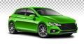 Green hatchback generic car. City car with glossy surface on white background. Royalty Free Stock Photo