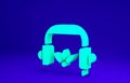 Green Headphones for meditation icon isolated on blue background. Minimalism concept. 3d illustration 3D render Royalty Free Stock Photo