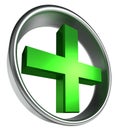 Green health cross in round metal frame