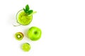 Green healthy cocktail of kiwi, green apple, lime and mint isolated on white background top view Royalty Free Stock Photo