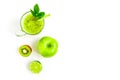 Green healthy cocktail of kiwi, green apple, lime and mint isolated on white background top view Royalty Free Stock Photo