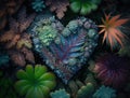 Green heart made by foliage that represents environmental protection created with Generative AI technology