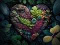 Green heart made by foliage that represents environmental protection created with Generative AI technology