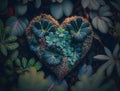 Green heart made by foliage that represents environmental protection created with Generative AI technology