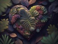 Green heart made by foliage that represents environmental protection created with Generative AI technology