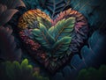 Green heart made by foliage that represents environmental protection created with Generative AI technology