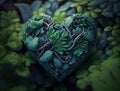 Green heart made by foliage that represents environmental protection created with Generative AI technology