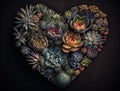 Green heart made by various succulents Environmental protection concept created with Generative AI technology