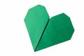 Green heart origami on white