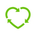 Green heart shape recycle icon, Recycling rotation arrow sign, Reusable ecological preservation, Eco friendly concept Royalty Free Stock Photo