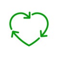 Green heart shape recycle icon, Recycling rotation arrow sign, Reusable ecological preservation, Eco friendly concept Royalty Free Stock Photo