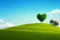Green heart shaped tree on the hill background. Love concept. Royalty Free Stock Photo