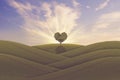 Green heart shaped tree on a hill at sunrise Royalty Free Stock Photo