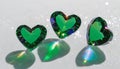 Green Hearts with Crystal Reflections