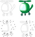 Green helicopter. Coloring book and dot to dot game for kids