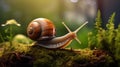 Green helix animal nature shell slow garden snail macro brown Royalty Free Stock Photo