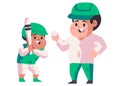 green helmet father is holding baseball ball and his son holding bat play sport together modern flat color background