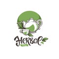 Green,herbal, organic tea, vector logo template design