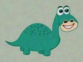 Green herbivorous dinosaur on its smiling profile on a green background - illustration