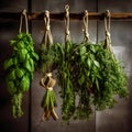 green herbs hanging from a rope Royalty Free Stock Photo