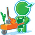 Green Hero with Garden Cart Royalty Free Stock Photo