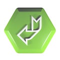 Green Hexagon push button arrow down and left - 3D rendering illustration Royalty Free Stock Photo