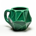 Geometric Green Mug With Cubist Faceting - Unique 3d Printed Ceramic