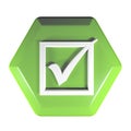 Green hexagonal push button with icon of a checked box - 3D rendering illustration Royalty Free Stock Photo