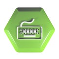 Green hexagonal push button with keyboard icon - 3D rendering illustration Royalty Free Stock Photo
